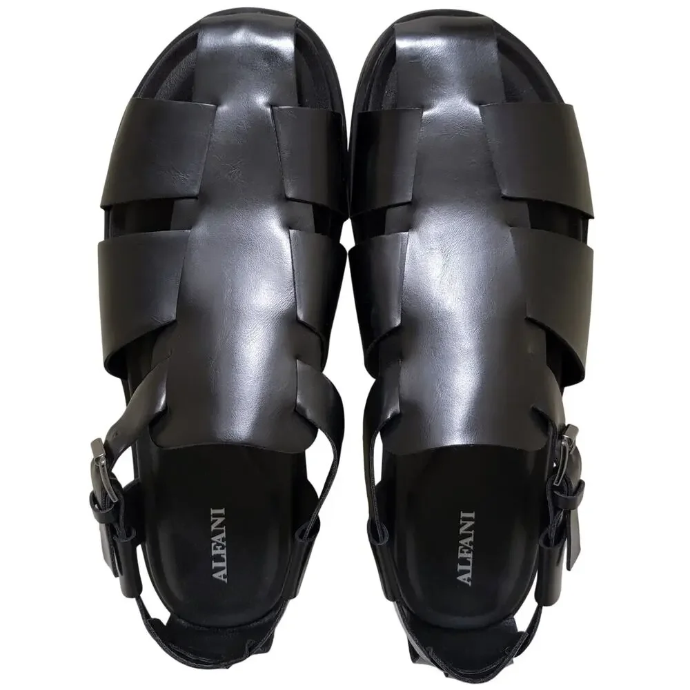 Alfani Men Ethann Flat Gladiator Sandals Size US 13M Black Faux Leather
